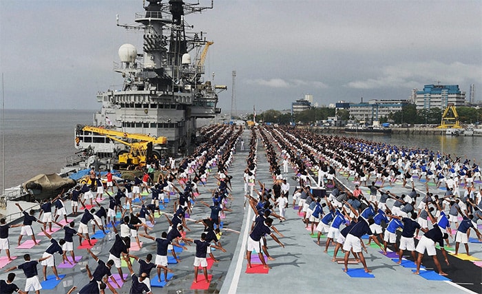 Yoga At Sea: Naval Officers, Sailors Perform Asanas Onboard INS Viraat