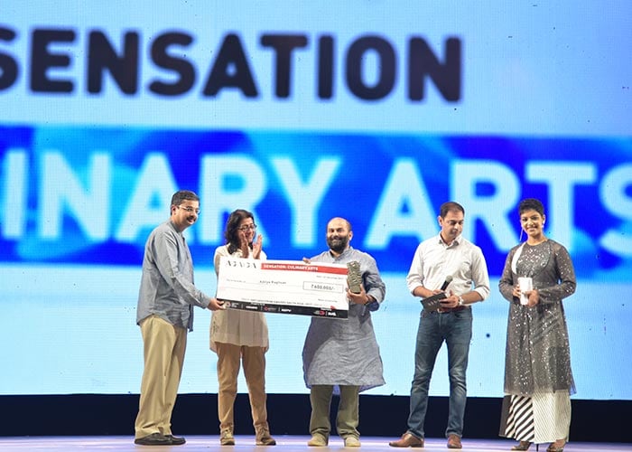 Aditya Raghavan, a cheesemaker who was a physicist in his past life received an award from Ujjwal Mathur of TCS, for acing the Sensation: Culinary Arts category with his desire for discovery, passion for technique, and invention with food. Working in farms, he learned the crucial details of cheese making and is now a consultant with a roster of several businesses.