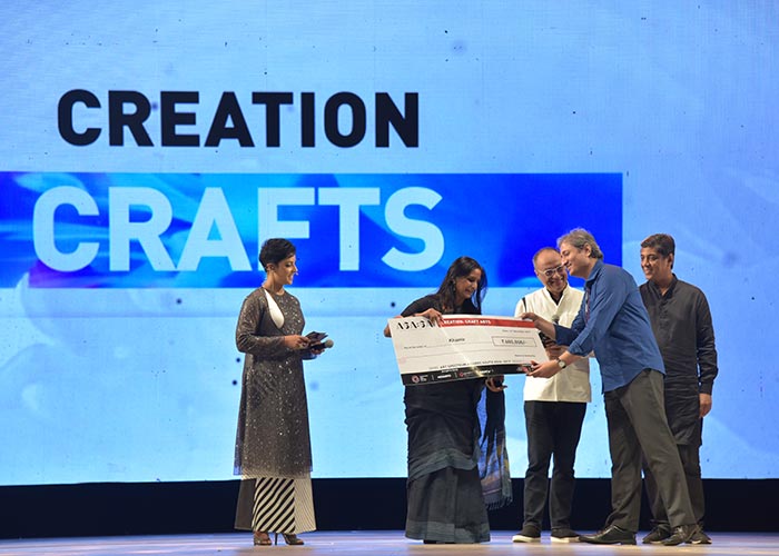 Juhi Pandey of Khamir received an award for Creation: Craft Arts category for her effort to create a democratic and empowering space, for exchange of ideas, collaborations, and a shift in consumer perspectives while raising the cultural value of crafts. Khamir is a platform for the promotion of crafts, heritage and cultural ecology of the Kachchh region of Gujarat.