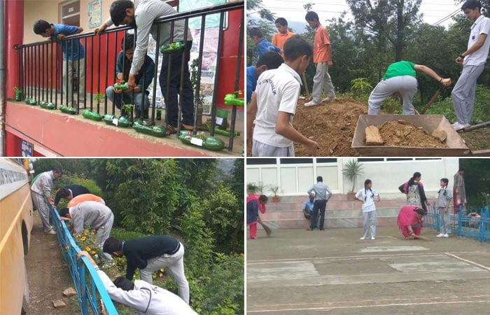 Students and teachers of Mount Shivalik Public School, Jubbarhatti, Shimla, joined hands for a green and clean environment. As part of the Behtar India campaign stage 3, they planted 100 saplings and made use of waste plastic bottles to plant trees.