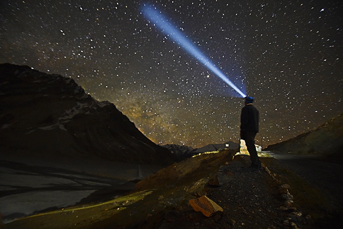 Lighting The Himalayas: Parked Tents, Stars in the Night Sky