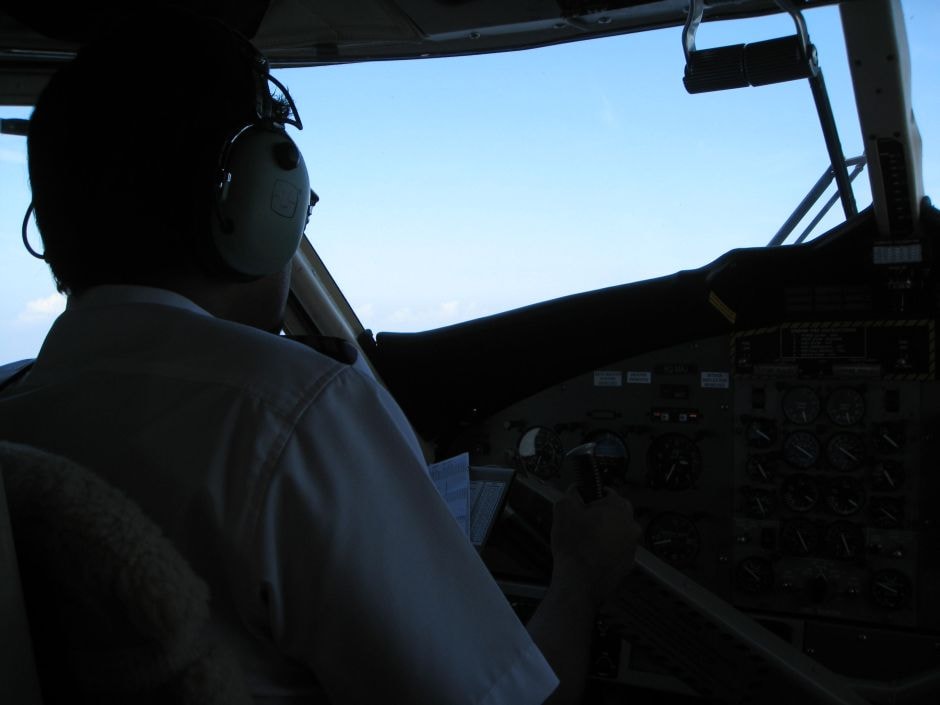 The pilot gets ready to descend at the destination.<br><br>

Photo Courtesy: Shanu Ahluwalia Vij