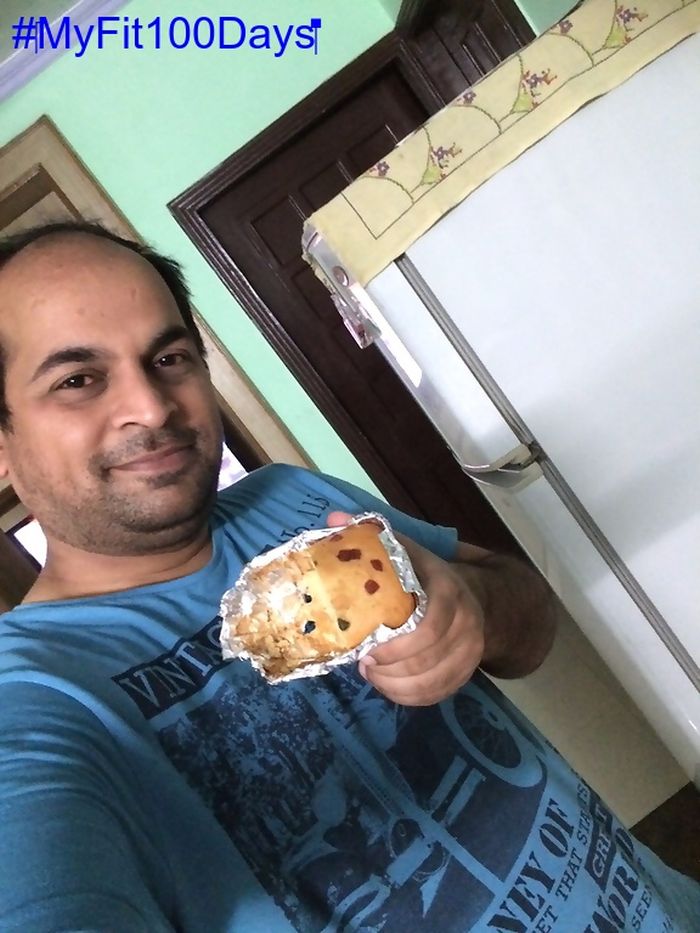 Naveen trying hard to give up on his sweet dreams - Fruit Cake! "I have reduced the portion to half as suggested by team my fit 100 days," says Naveen Kumar.