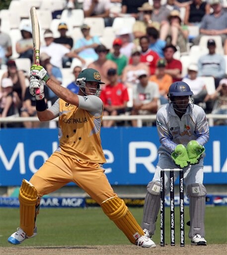 Australia's Matthew Hayden drives the ball during their Twenty20 cricket match against Sri Lanka in Cape Town, South Africa, Thursday, Sept. 20, 2007. Australia vs Sri Lanka