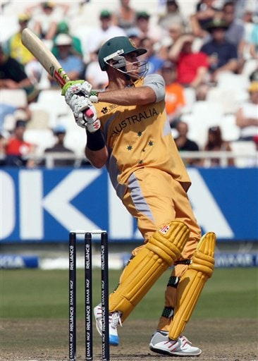 Australia's Matthew Hayden drives the ball during their Twenty20 cricket match against Sri Lanka in Cape Town, South Africa, Thursday, Sept. 20, 2007. Australia vs Sri Lanka