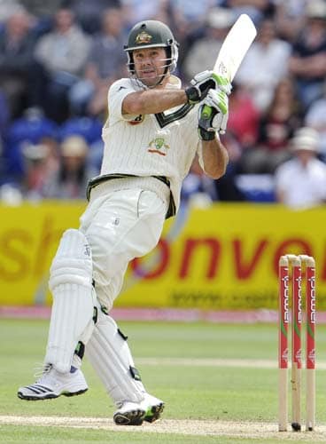 Ricky Ponting hooks the ball away from the England bowling on the third day of the first Ashes Test in Cardiff. (AFP Photo) Ashes: 1st Test, Day 3