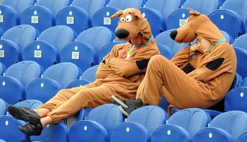 Cricket fans in fancy dress wait in the rain for play to resume on the third day of the first Ashes Test between England and Australia in Cardiff. (AFP Photo) Ashes: 1st Test, Day 3