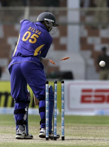 Chamara Silva is bowled by Ishant Sharma in the Asia Cup final. Final - India vs Sri Lanka