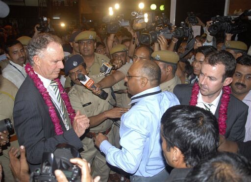 Former Australia captain Greg Chappell arrives with the Australian team for the four-Test tour of India at the Sanganer Airport in Jaipur on September 22, 2008. ( AP Photo) Australian team arrives in India