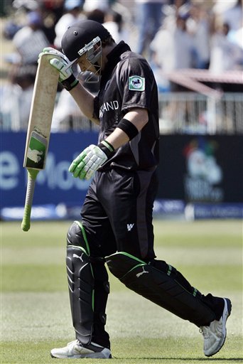 New Zealand's Brendon Mccullum leaves the ground after his dismissal during their Twenty20 World Championship Cricket match against England in Durban, South Africa, Tuesday, Sept. 18, 2007. England vs New Zealand