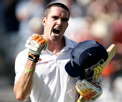 Kevin Pietersen celebrates his 100 during the third Test Match against New Zealand at Trent Bridge in Nottinghamon on Thursday June 5, 2008. Day 1: England vs New Zealand, 3rd Test