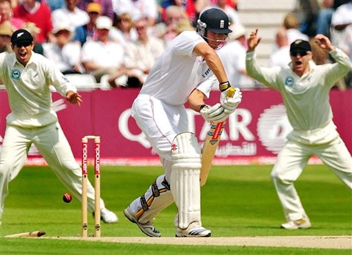 Alastair Cook is bowled by New Zealand's Kyle Mills for six during the Third Test Match at Trent Bridge in Nottingham on Thursday June 5, 2008. Day 1: England vs New Zealand, 3rd Test