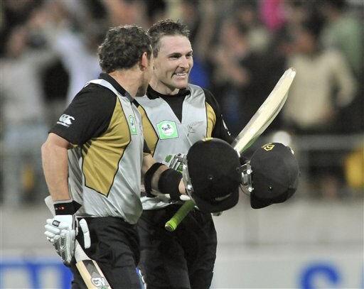 Nathan and Brendon McCullum celebrate their team's win over India in the second Twenty20 International at Westpac Stadium in Wellington. (AP Photo) India vs New Zealand: 2nd T20