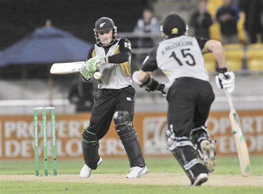 Brendon McCullum hits to the boundary as his brother Nathan begins to run against India in the second Twenty20 International at Westpac Stadium in Wellington. (AP Photo) India vs New Zealand: 2nd T20