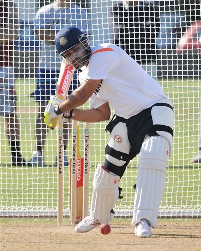 Virender Sehwag attends Team India's training at Nelson Park in Napier on Wednesday.(AP Photo) Team India at nets in Napier