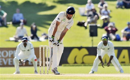 New Zealand's Tim McIntosh turns the ball down leg side against India on the 1st day of the 2nd Test at McLean Park in Napier on Thursday. (AP Photo) India vs NZ: 2nd Test, Day 1