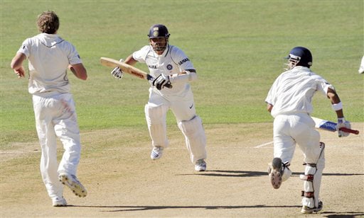Sachin Tendulkar takes a run against New Zealand during the 4th day of the 2nd Test at McLean Park in Napier on Sunday. (AP Photo) India vs NZ: 2nd Test, Day 4