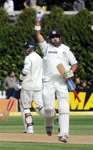 India's Gautam Gambhir runs through to celebrate a century against New Zealand on the 3rd day of the 3rd Test at Basin Reserve in Wellington on Sunday. (AP Photo) India vs NZ: 3rd Test, Day 3