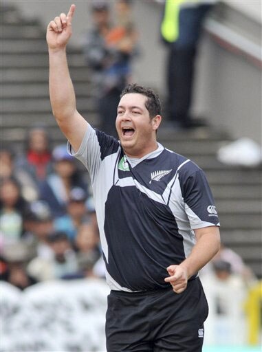 New Zealand's Jesse Ryder celebrates the wicket of Yuvraj Singh on the 5th ODI match at Auckland on Saturday. (AP Photo) India win ODI series 3-1