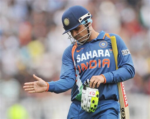 India's Virender Sehwag out against New Zealand in the 5th ODI match at Auckland on Saturday. (AP Photo) India win ODI series 3-1