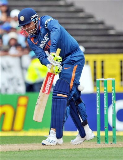Virender Sehwag bats against New Zealand in the 5th ODI match at Auckland on Saturday. (AP Photo) India win ODI series 3-1
