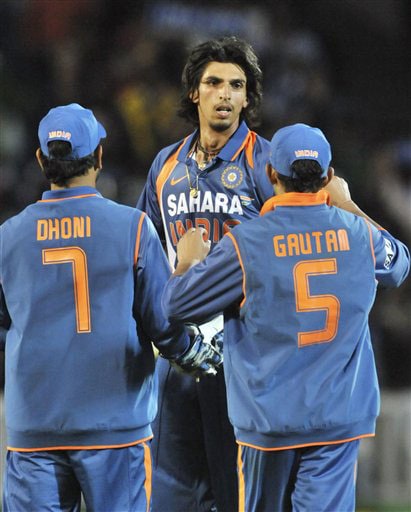 Ishant Sharma is congratulated after taking the wicket of Jesse Ryder in the 5th ODI match at Auckland on Saturday. (AP Photo) India win ODI series 3-1