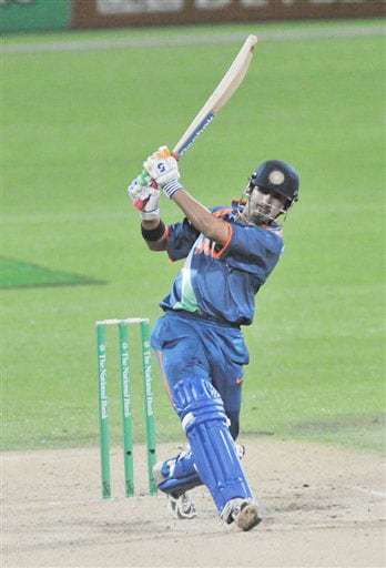 India's Gautam Gambhir hits a six to the boundary against New Zealand in the 4th ODI at Hamilton on Wednesday. (AP Photo) India vs New Zealand: 4th ODI