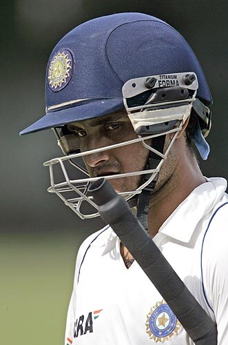 Sourav Ganguly walks back to the pavilion after being dismissed for 14 runs during a practice match in Colombo, Sri Lanka on July 19, 2008. India vs SLC XI - Day 2