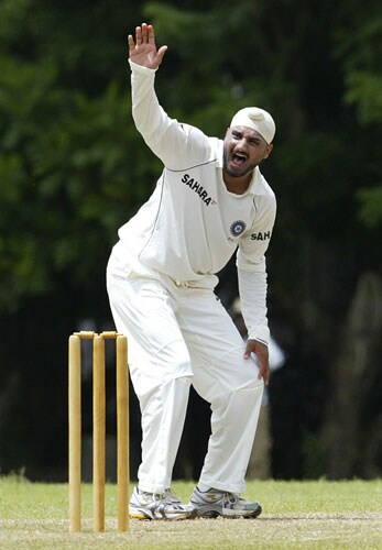 Harbhajan Singh appeals unsuccessfully during the final day of a three day practice match between Sri Lanka A team and India in Colombo, Sri Lanka on July 20, 2008. India vs SLC XI, Day 3