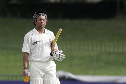 Sachin Tendulkar takes a break during the third day's play of the first cricket Test between Sri Lanka and India in Colombo on Friday, July 25, 2008. India vs SL, 1st Test, Day 3