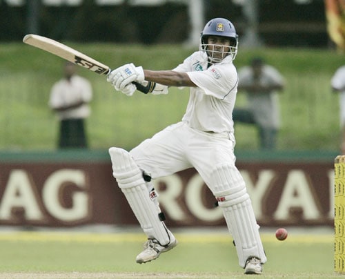 Malinda Warnapura bats during the second day of the first Test against India in Colombo, Sri Lanka on July 24, 2008. India vs SL, 1st Test, Day 2