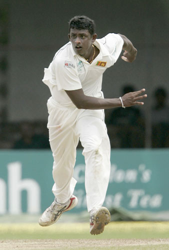 Ajantha Mendis bowls during the first day of the third Test between India and Sri Lanka in Colombo on August 8. 3rd Test, Day 1: India vs SL