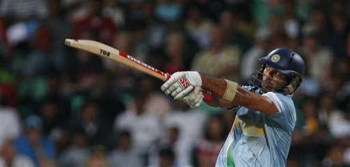 India's Yuvraj SIngh plays a shot against Australia during their Twenty20 World Championship Cricket match in Durban, South Africa, Saturday, Sept. 22, 2007. Semi final: Ind vs Aus