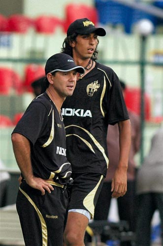 Ricky Ponting and Ishant Sharma during a practice session, a day before the start of the DLF IPL T20 championship in Bangalore on Thursday. (PTI Photo) Kolkata Knight Riders at nets
