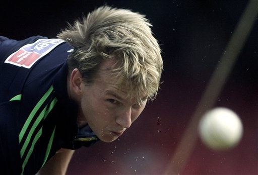 Australia's Brett Lee, delivers a ball in the nets, a day before the first one day international cricket match against India in Bangalore, India Friday Sept. 28, 2007. India set for Aussies