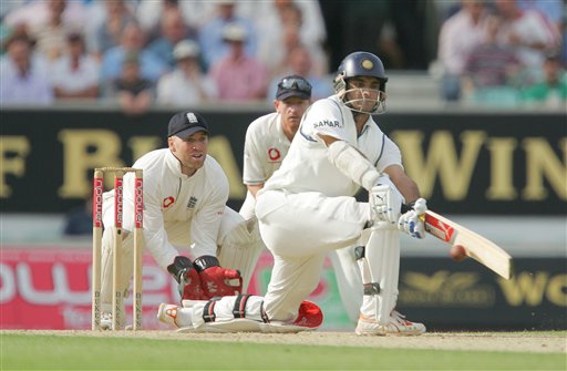 India's Sourav Ganguly sweeps a delivery from England's Monty Panesar, on the first day's play in the third Test Match at the Oval in London on Thursday. India vs England, 3rd Test - Day 1