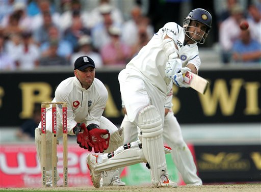 India's Sorav Ganguly hits a six off the bowling of England's Monty Panesar, on the first day of the third Test Match at the Oval in London on Thursday. India vs England, 3rd Test - Day 1