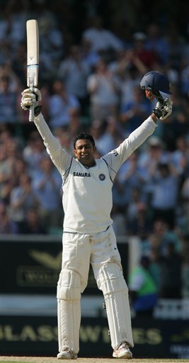 India's Anil Kumble celebrates his maiden test century against England the second days play of the third cricket test at the Oval cricket ground in London on Friday. India vs England, 3rd Test - Day 2