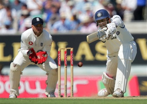 India's Anil Kumble drives England Monty Pansear on the second day of the third cricket test at the Oval cricket ground in London on Friday. India vs England, 3rd Test - Day 2