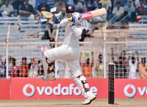 Virender Sehwag takes a shot during the third day of the first Test match of the Future Cup series in Chennai on Friday, March 28, 2008. South Africa scored 540 in the first innings against India. Day 3: India vs SA, 1st Test