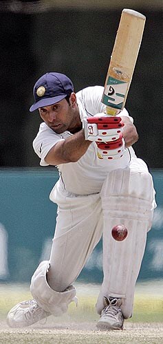 VVS Laxman drives one away during his unbeaten innings of 61 against Sri Lanka on Monday. India vs SL, 3rd Test, Day 4