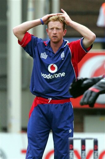 England's Paul Collingwood reacts after a near miss during their one day international cricket match against India at Edgbaston, Birmingham on Monday. India vs England - 3rd ODI