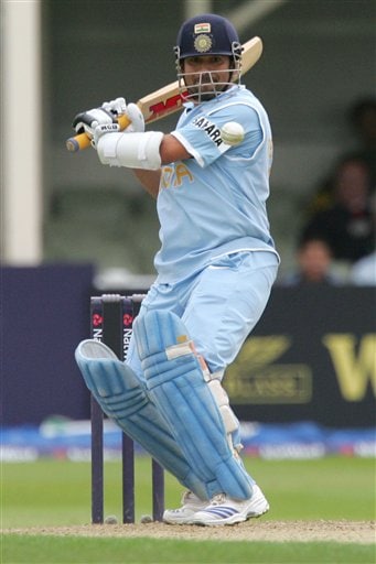 India's Sachin Tendulkar prepares to hit a ball from England's James Anderson's bowling during their one day international cricket match at Edgbaston, Birmingham, England on Monday. India vs England - 3rd ODI