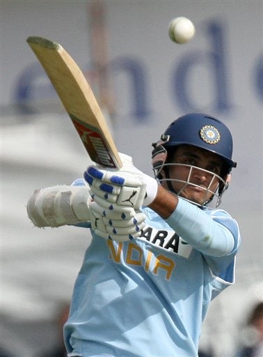 Sourav Ganguly plays a shot against England during the fifth one day International match at Headingley Cricket ground in Leeds, England, Sunday Sept. 2, 2007. India v England - 5th ODI