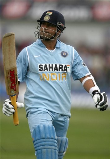 Sachin Tendulkar leaves the field after being dismissed against England during the fifth one day international match Headingley cricket ground in Leeds, England, Sunday Sept. 2, 2007. India v England - 5th ODI