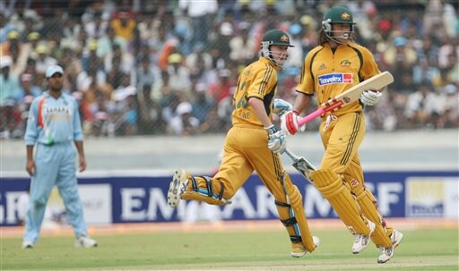 Australia's Andrew Symonds plays a shot against India during the third one day international cricket match in Hyderabad, India Friday Oct. 5, 2007. Ind v Aus - 3rd ODI