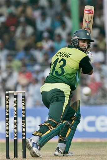 Pakistan's Mohammad Yousuf plays a shot against India during the first one day international cricket match in Gauhati, India, Monday, Nov. 5, 2007. Ind v Pak - 1st ODI