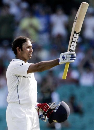 VVS Laxman raises his bat after making 100 runs against Australia at the Sydney Cricket Ground on Thursday, January 3, 2008, on the second day of their second cricket Test. Australia made 463 in their first innings. 2nd Test, Ind vs Aus - Day 2