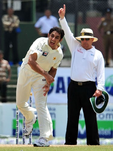 Saeed Ajmal celebrates the dismissal of Kumar Sangakkara on the second day of the third and final Test at The Sinhalese Sports Club in Colombo. (AFP Photo) Pak vs SL: 3rd Test, Day 2