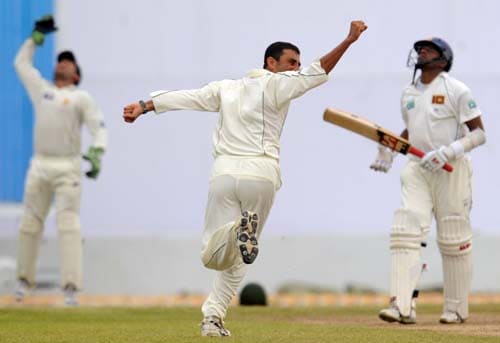 Younus Khan celebrates dismissing Tihilan Samaraeera during the first Test match between and Sri Lanka at The Galle International Stadium. (AFP Photo) Day 1: Pak vs SL, 1st Test